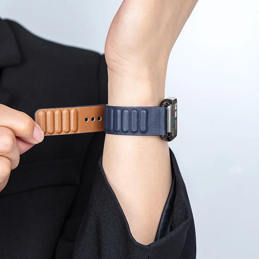 For Xiaomi Smart Band 10 Pro / 9 Pro / 8 Pro / Redmi Watch 6 / 5 / 4 Watch Strap Magnetic Genuine Cow Leather Pin Buckle Wrist Band - Black  /  Pink - 3