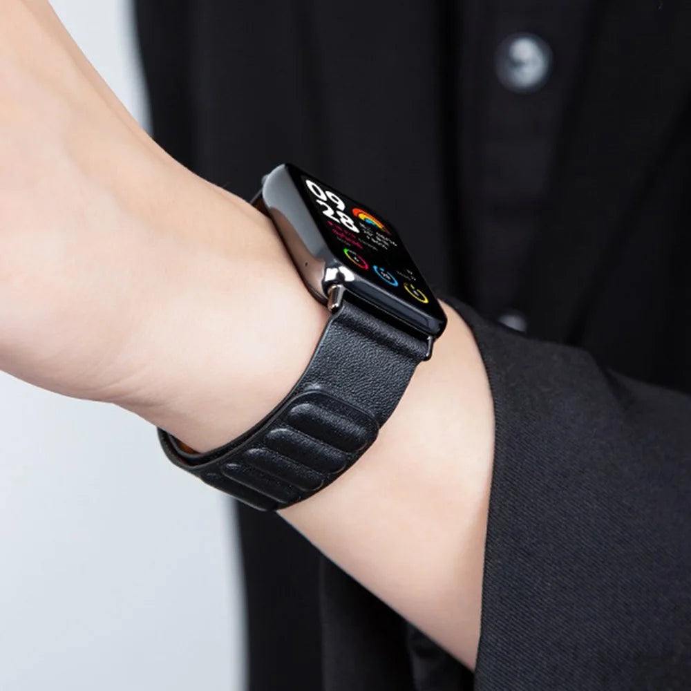 For Xiaomi Smart Band 10 Pro / 9 Pro / 8 Pro / Redmi Watch 6 / 5 / 4 Watch Strap Magnetic Genuine Cow Leather Pin Buckle Wrist Band - Black  /  Pink - 4