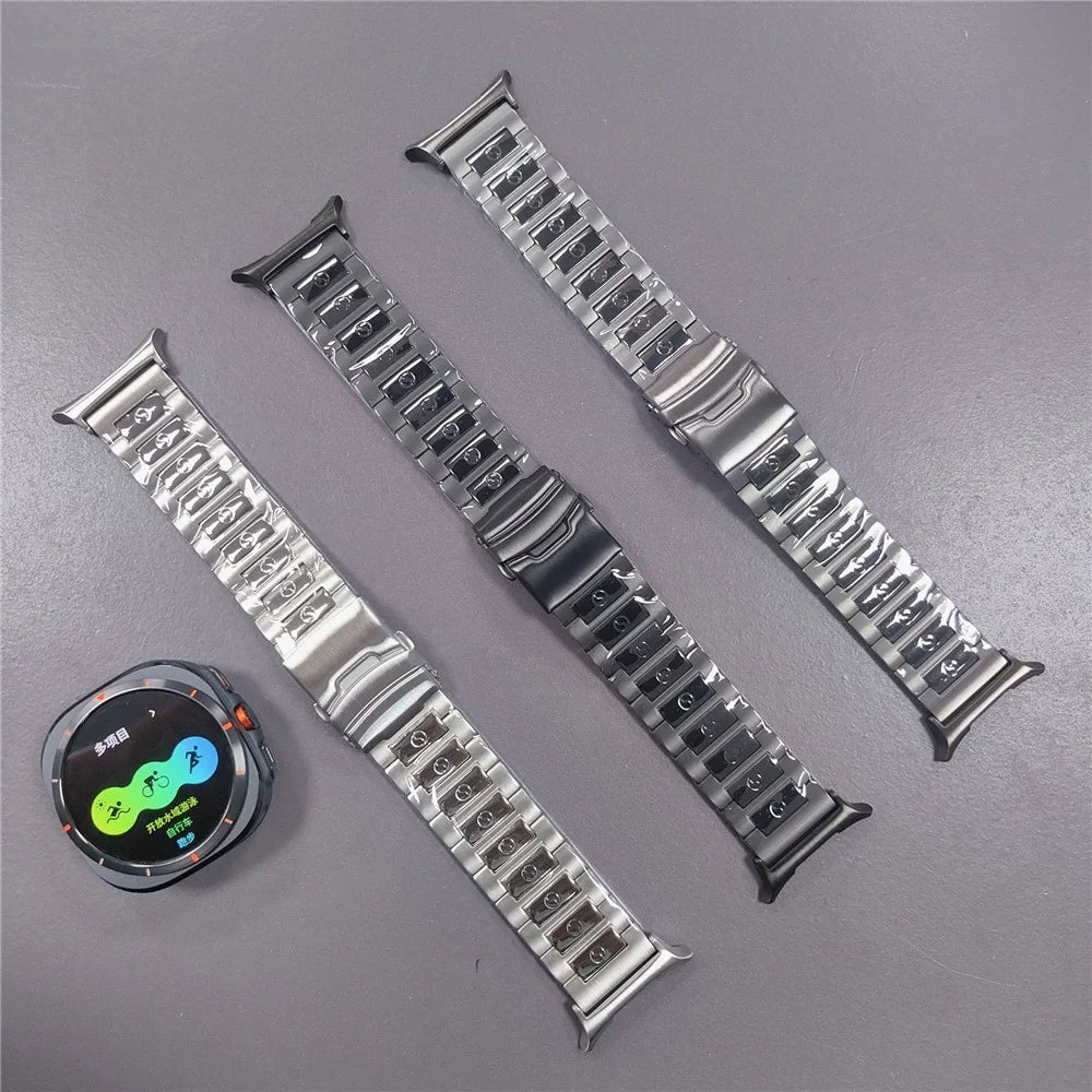 For Samsung Galaxy Watch Ultra2 47mm / Watch Ultra (2025) 47mm / Watch Ultra 47mm Titanium Alloy 3-Bead Watch Strap S Pattern Wrist Band - Black - 4