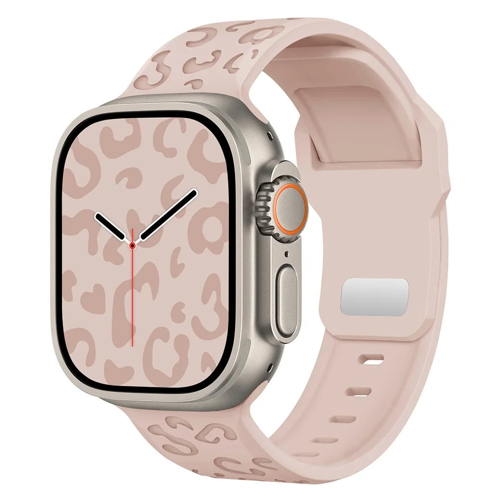 Silicone Band for Apple Watch Series 11 10 42mm / 9 87 41mm / SE3 SE2 SE 6 5 4 40mm / 3 2 1 38mm Concave Leopard Texture Watch Strap - Pink - 1