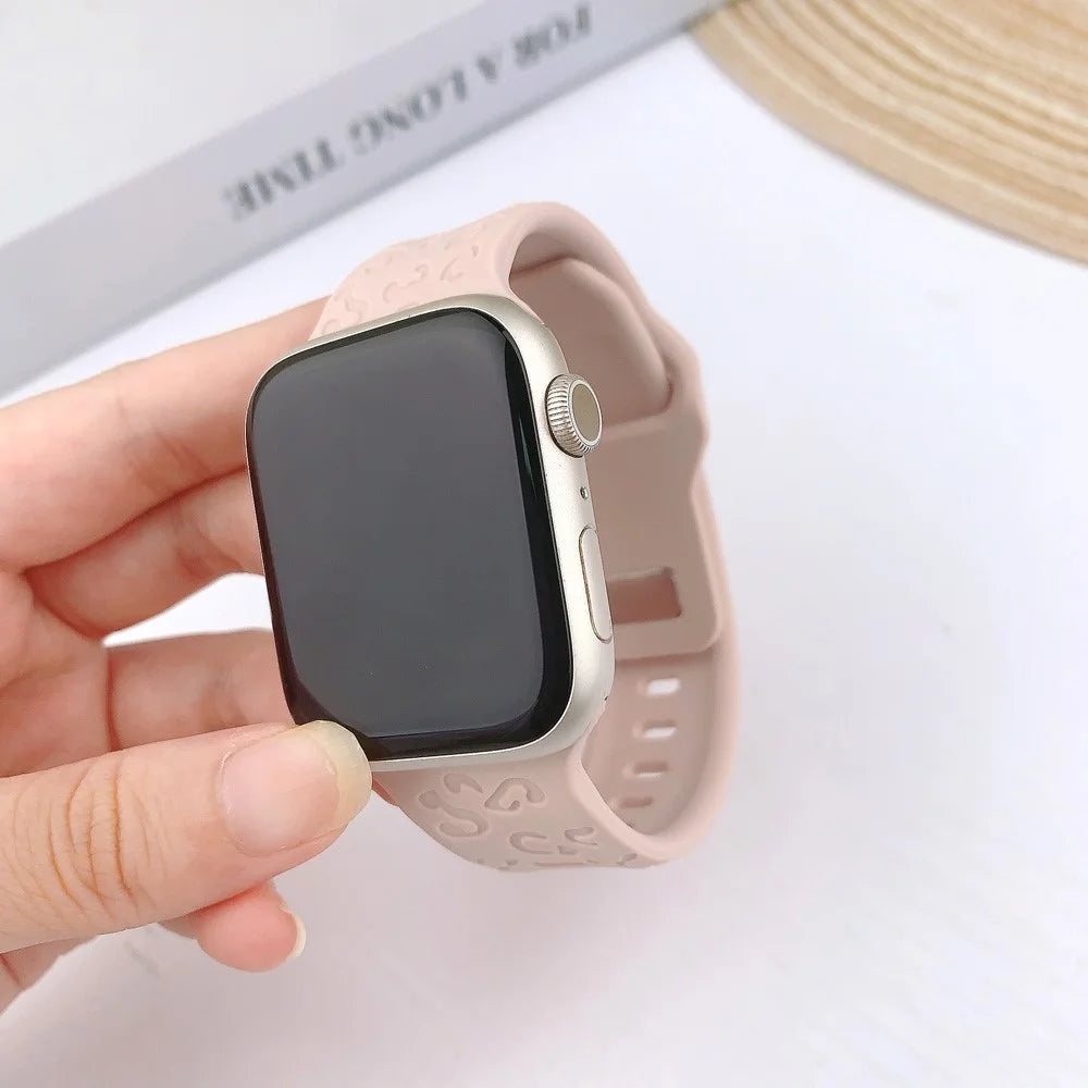 Silicone Band for Apple Watch Ultra 3 2 1 49mm / Series 11 10 46mm / 9 8 7 45mm / SE3 SE2 SE 6 5 4 44mm / 3 2 1 42mm 42mm Concave Leopard Texture Watch Strap - Pink - 3