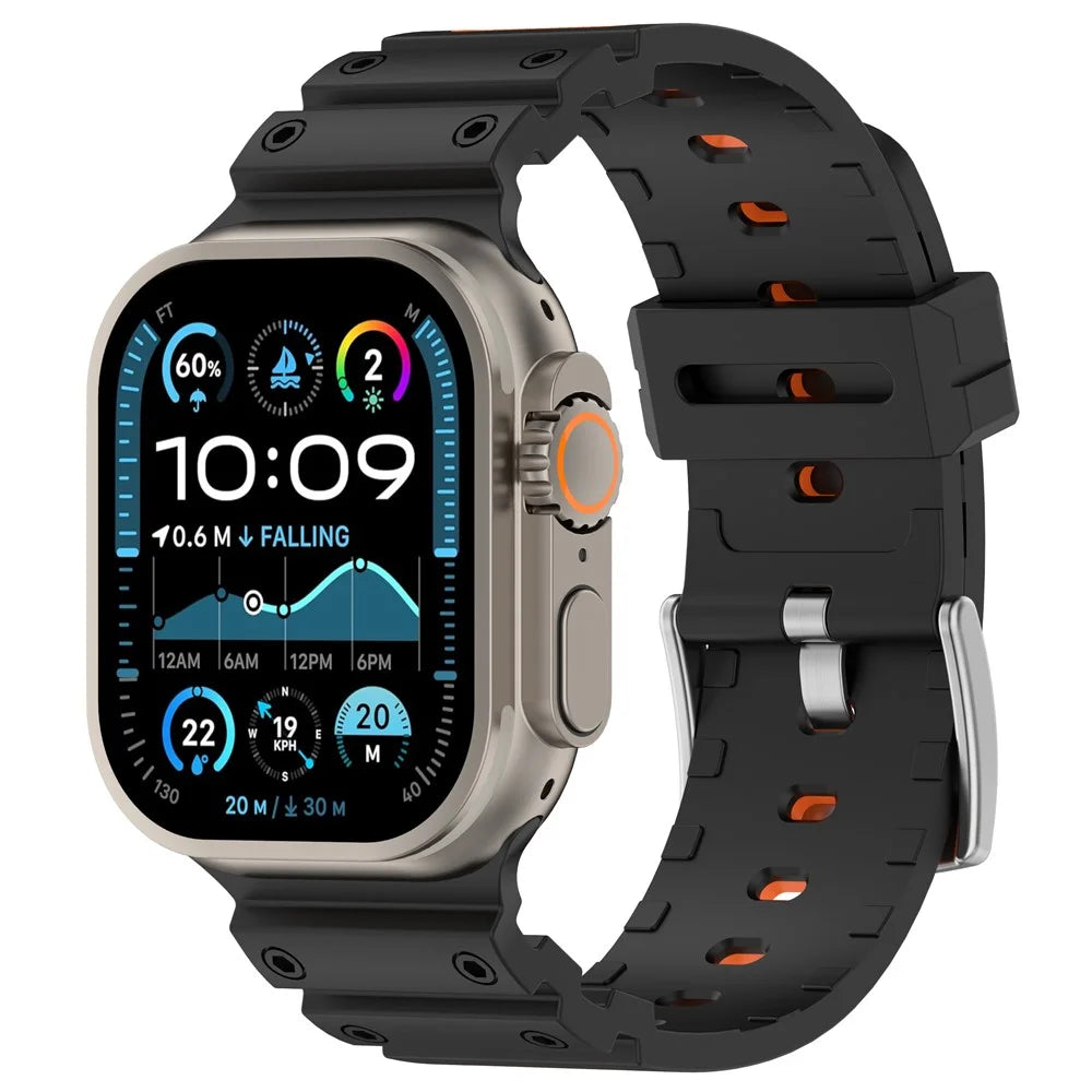 Silicone Band for Apple Watch Series 11 10 42mm / 9 8 7 41mm / SE3 SE2 SE 6 5 4 40mm / 3 2 1 38mm Dual Color Watch Strap - Black / Orange - 4