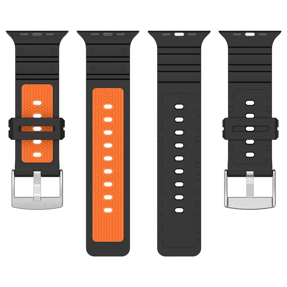 Silicone Band for Apple Watch Series 11 10 42mm / 9 8 7 41mm / SE3 SE2 SE 6 5 4 40mm / 3 2 1 38mm Dual Color Watch Strap - Black / Orange - 5
