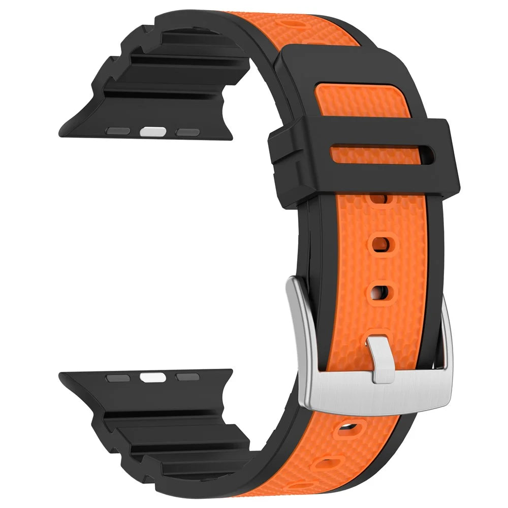 Silicone Band for Apple Watch Ultra 3 2 1 49mm / Series 11 10 46mm / 9 8 7 45mm / SE3 SE2 SE 6 5 4 44mm / 3 2 1 42mm 42mm Dual Color Watch Strap - Black / Orange - 1