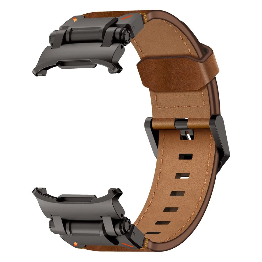 For Samsung Galaxy Watch Ultra2 47mm / Watch Ultra (2025) 47mm / Watch Ultra 47mm Leather Watch Band Wrist Strap with Stainless Steel Buckle - Black / Brown - 1