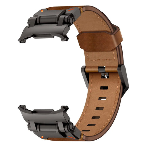 For Samsung Galaxy Watch Ultra2 47mm / Watch Ultra (2025) 47mm / Watch Ultra 47mm Leather Watch Band Wrist Strap with Stainless Steel Buckle - Black / Brown - 1