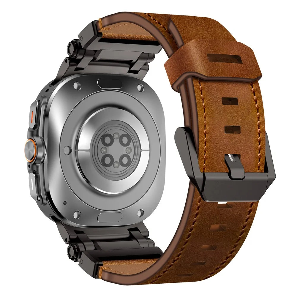 For Samsung Galaxy Watch Ultra2 47mm / Watch Ultra (2025) 47mm / Watch Ultra 47mm Leather Watch Band Wrist Strap with Stainless Steel Buckle - Black / Brown - 2