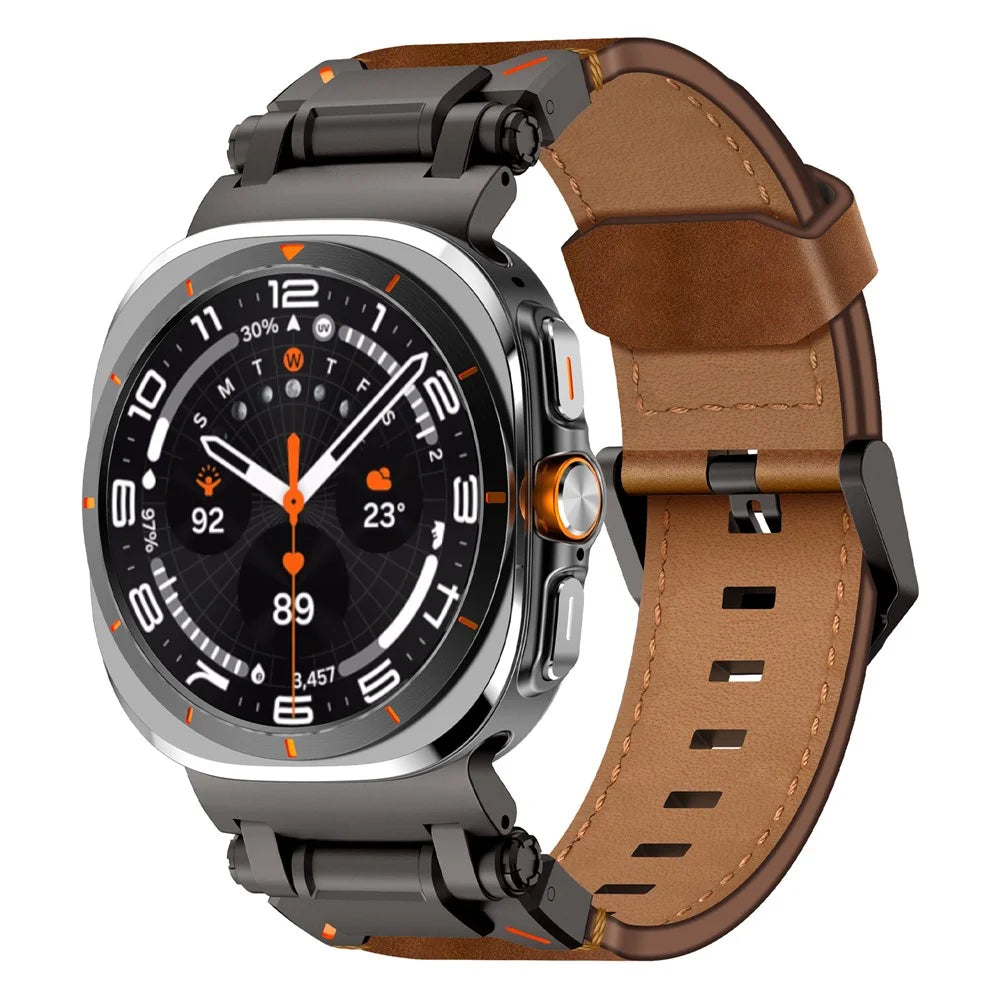 For Samsung Galaxy Watch Ultra2 47mm / Watch Ultra (2025) 47mm / Watch Ultra 47mm Leather Watch Band Wrist Strap with Stainless Steel Buckle - Black / Brown - 3