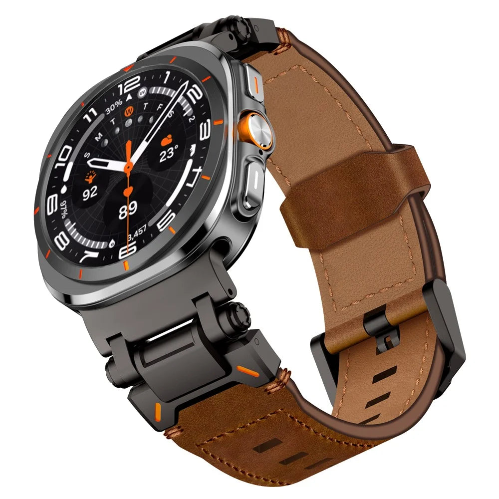 For Samsung Galaxy Watch Ultra2 47mm / Watch Ultra (2025) 47mm / Watch Ultra 47mm Leather Watch Band Wrist Strap with Stainless Steel Buckle - Black / Brown - 5