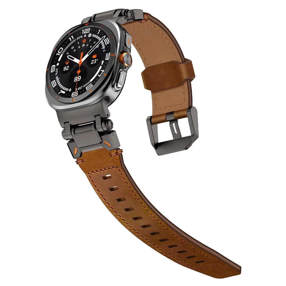 For Samsung Galaxy Watch Ultra2 47mm / Watch Ultra (2025) 47mm / Watch Ultra 47mm Leather Watch Band Wrist Strap with Stainless Steel Buckle - Black / Brown - 6