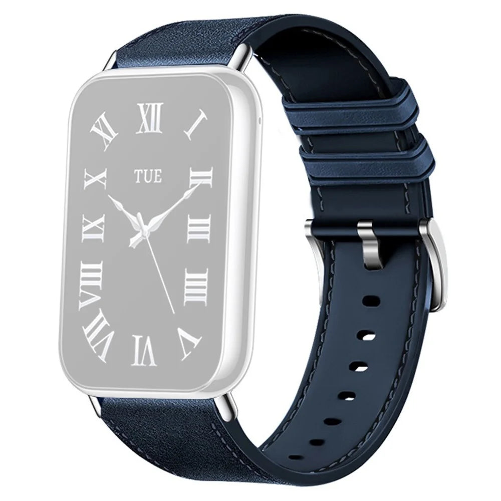 Watch Band For Xiaomi Smart Band 10 Pro / 9 Pro / 8 Pro / Redmi Watch 6 / 5 / 4 Leather Textured Silicone Wrist Strap - Midnight Blue - 1