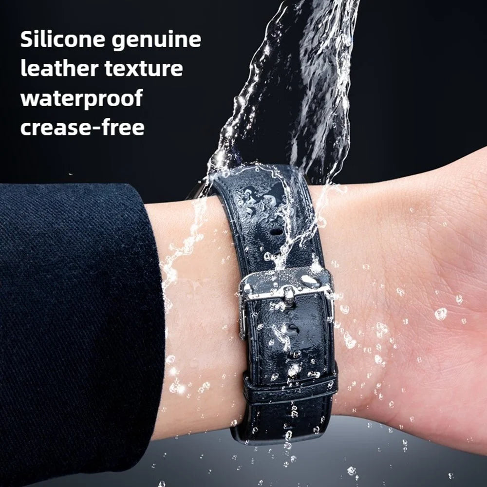Watch Band For Xiaomi Smart Band 10 Pro / 9 Pro / 8 Pro / Redmi Watch 6 / 5 / 4 Leather Textured Silicone Wrist Strap - Midnight Blue - 3