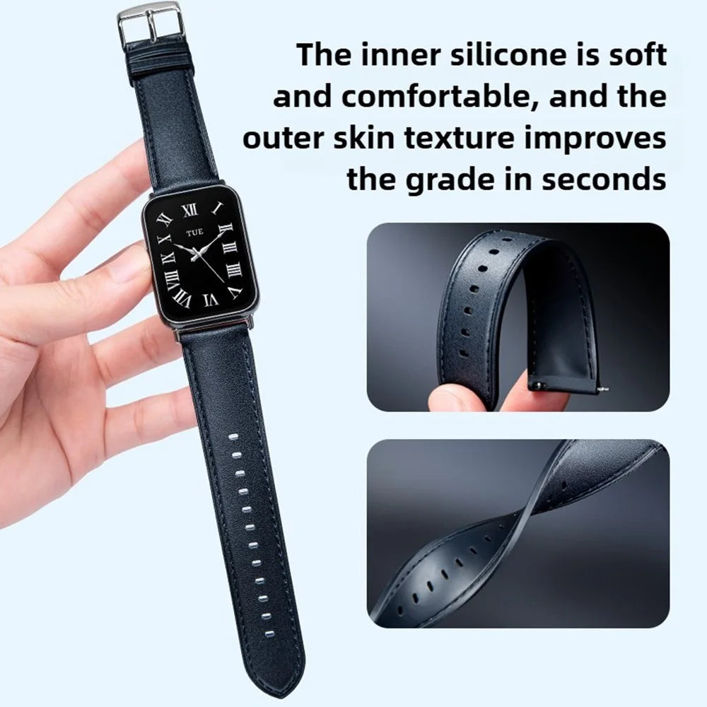 Watch Band For Xiaomi Smart Band 10 Pro / 9 Pro / 8 Pro / Redmi Watch 6 / 5 / 4 Leather Textured Silicone Wrist Strap - Midnight Blue - 4