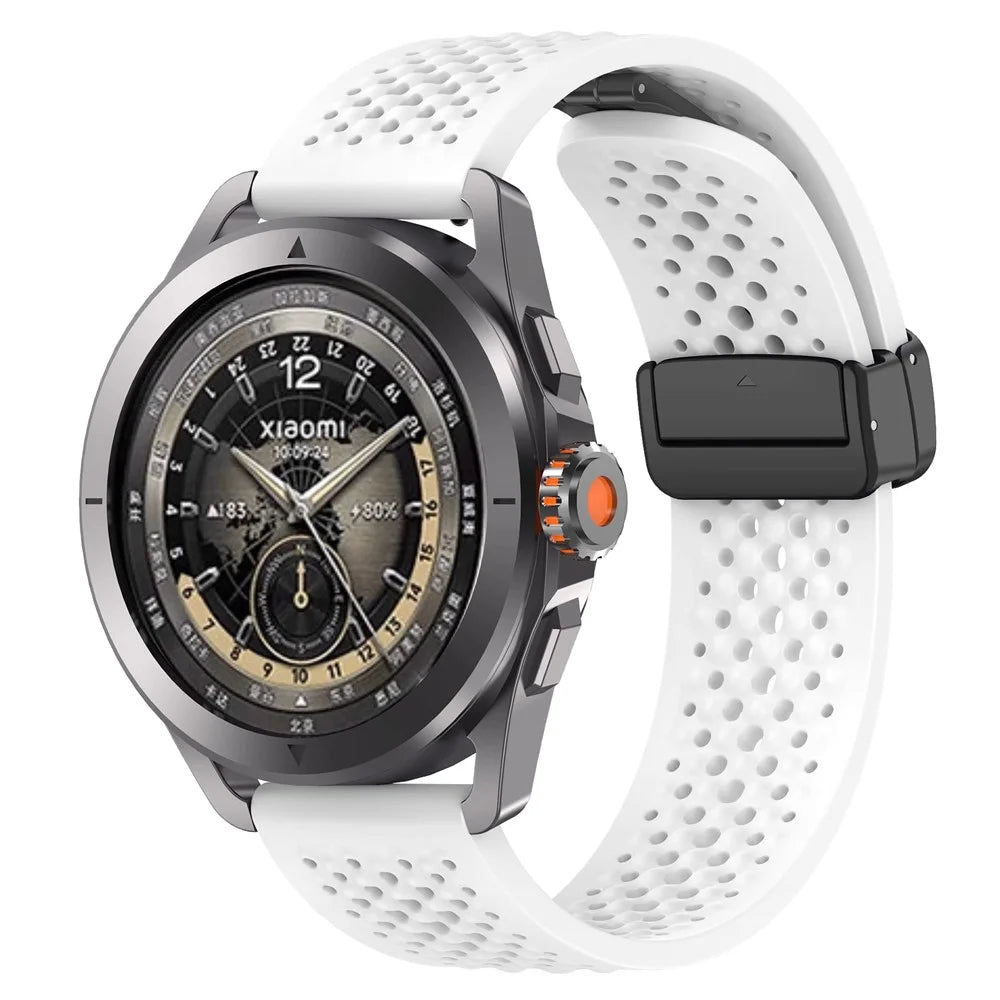 For Xiaomi Watch S4 Sport Watch Band 22mm Magnetic Buckle Perforated Silicone Wrist Strap - White - 2