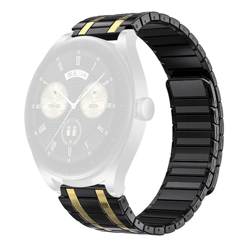 For Huawei Watch GT 5 46mm Watch Band 22mm Magnetic Stainless Steel Wrist Strap - Black / Gold - 1
