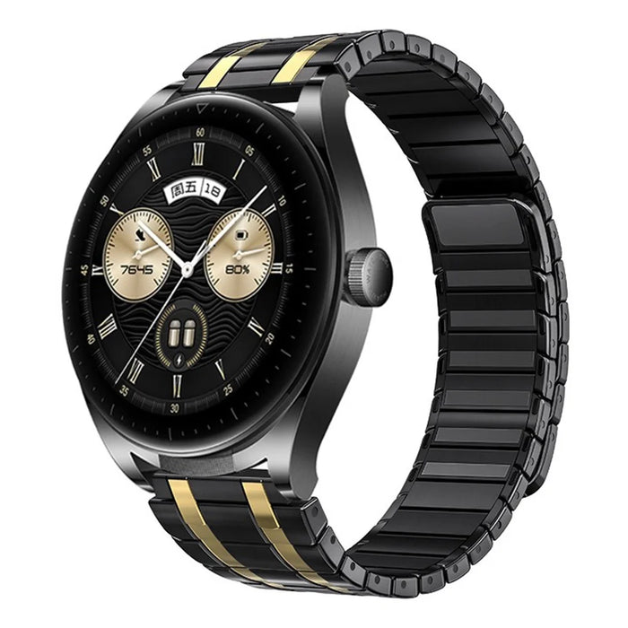 For Huawei Watch GT 5 46mm Watch Band 22mm Magnetic Stainless Steel Wrist Strap - Black / Gold - 2