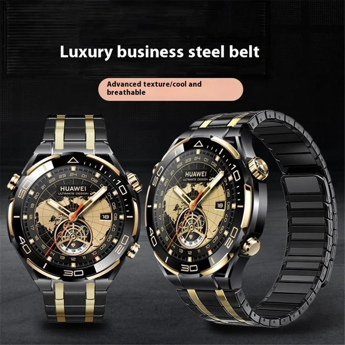 For Huawei Watch GT 5 46mm Watch Band 22mm Magnetic Stainless Steel Wrist Strap - Black / Gold - 4