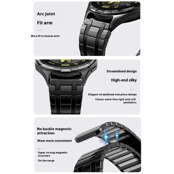 For Huawei Watch GT 5 46mm Watch Band 22mm Magnetic Stainless Steel Wrist Strap - Black / Gold - 7