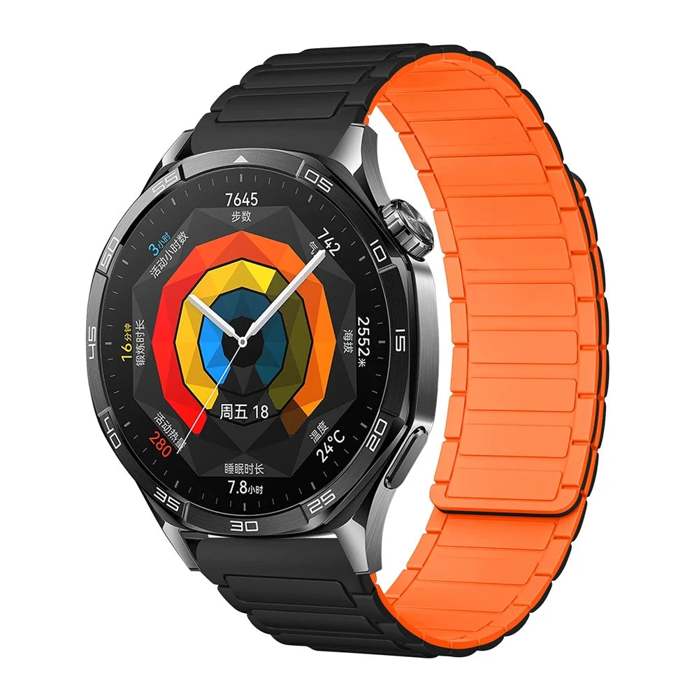 22mm Watch Band for Huawei Watch GT 5 Pro / GT 5 / GT 4 / GT 3 / GT 2 46mm 3-Bead Silicone Magnetic Strap - Black / Orange - 2