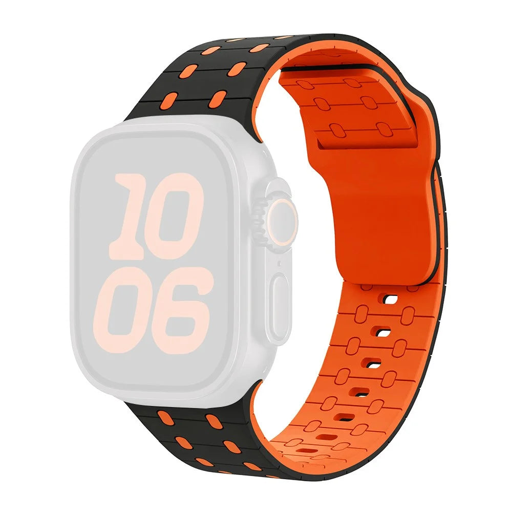 Silicone Band for Apple Watch Ultra 3 2 1 49mm / Series 11 10 46mm / 9 8 7 45mm / SE3 SE2 SE 6 5 4 44mm / 3 2 1 42mm Stylish Adjustable Watch Strap - Black / Orange - 1