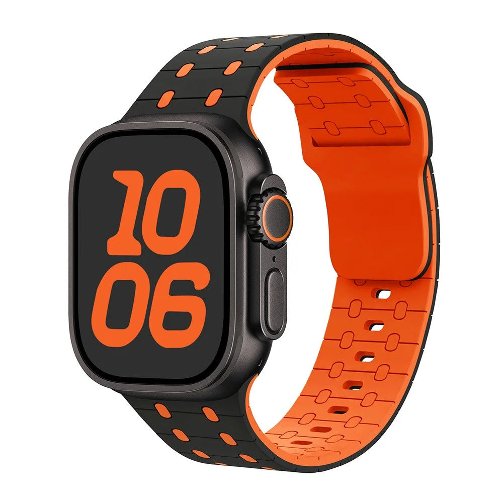 Silicone Band for Apple Watch Ultra 3 2 1 49mm / Series 11 10 46mm / 9 8 7 45mm / SE3 SE2 SE 6 5 4 44mm / 3 2 1 42mm Stylish Adjustable Watch Strap - Black / Orange - 2