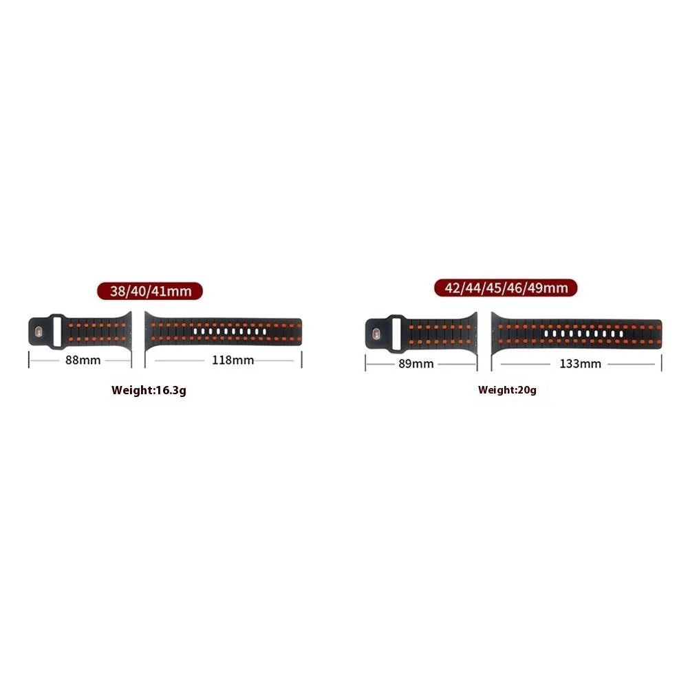 Silicone Band for Apple Watch Ultra 3 2 1 49mm / Series 11 10 46mm / 9 8 7 45mm / SE3 SE2 SE 6 5 4 44mm / 3 2 1 42mm Stylish Adjustable Watch Strap - Black / Orange - 5
