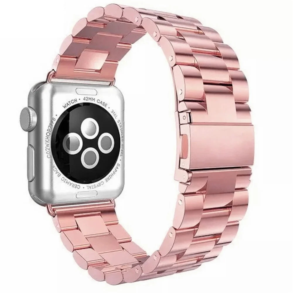 JLT Three Beads Stainless Steel Flat Buckles Watch Strap Band for Apple Watch Series 9 / 8 / 7 / 6 / SE (2023) / SE(2022) 40mm / 3 / 2 / 1 38mm  - Pink - 1
