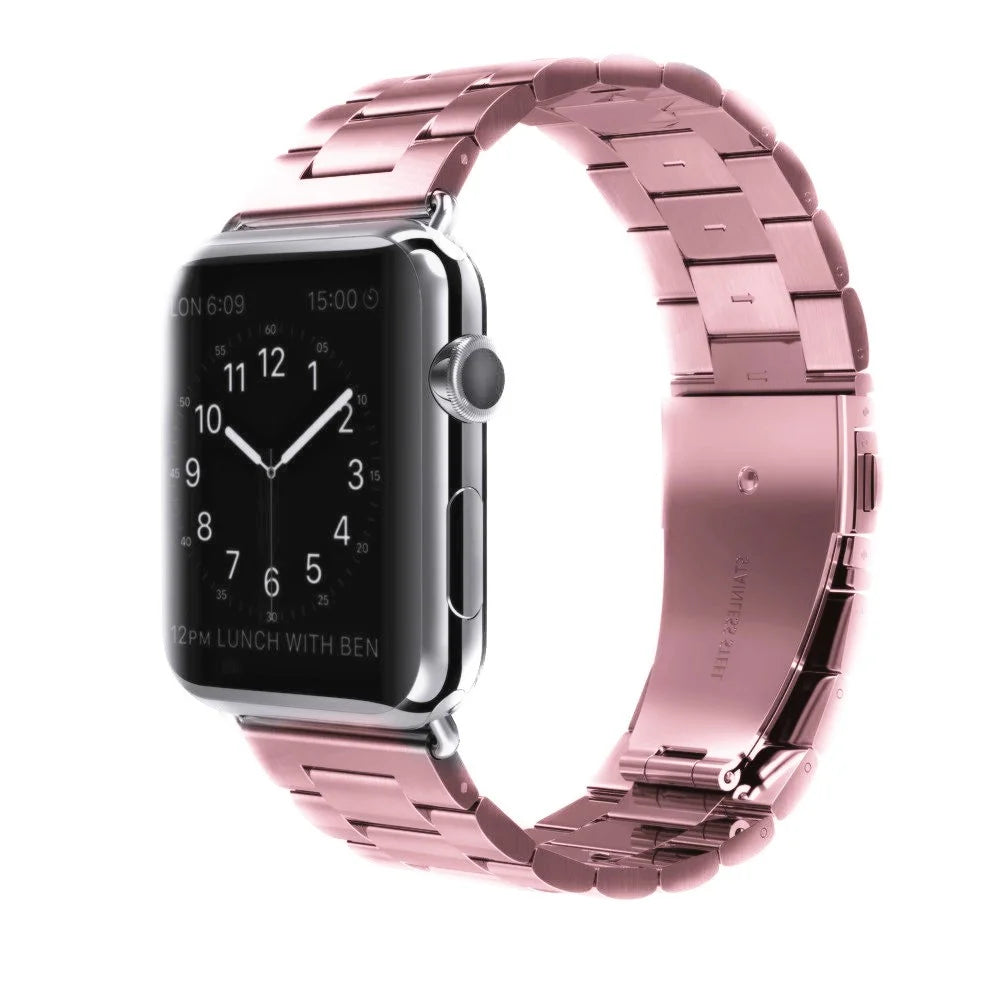 JLT Three Beads Stainless Steel Flat Buckles Watch Strap Band for Apple Watch Series 9 / 8 / 7 / 6 / SE (2023) / SE(2022) 40mm / 3 / 2 / 1 38mm  - Pink - 2