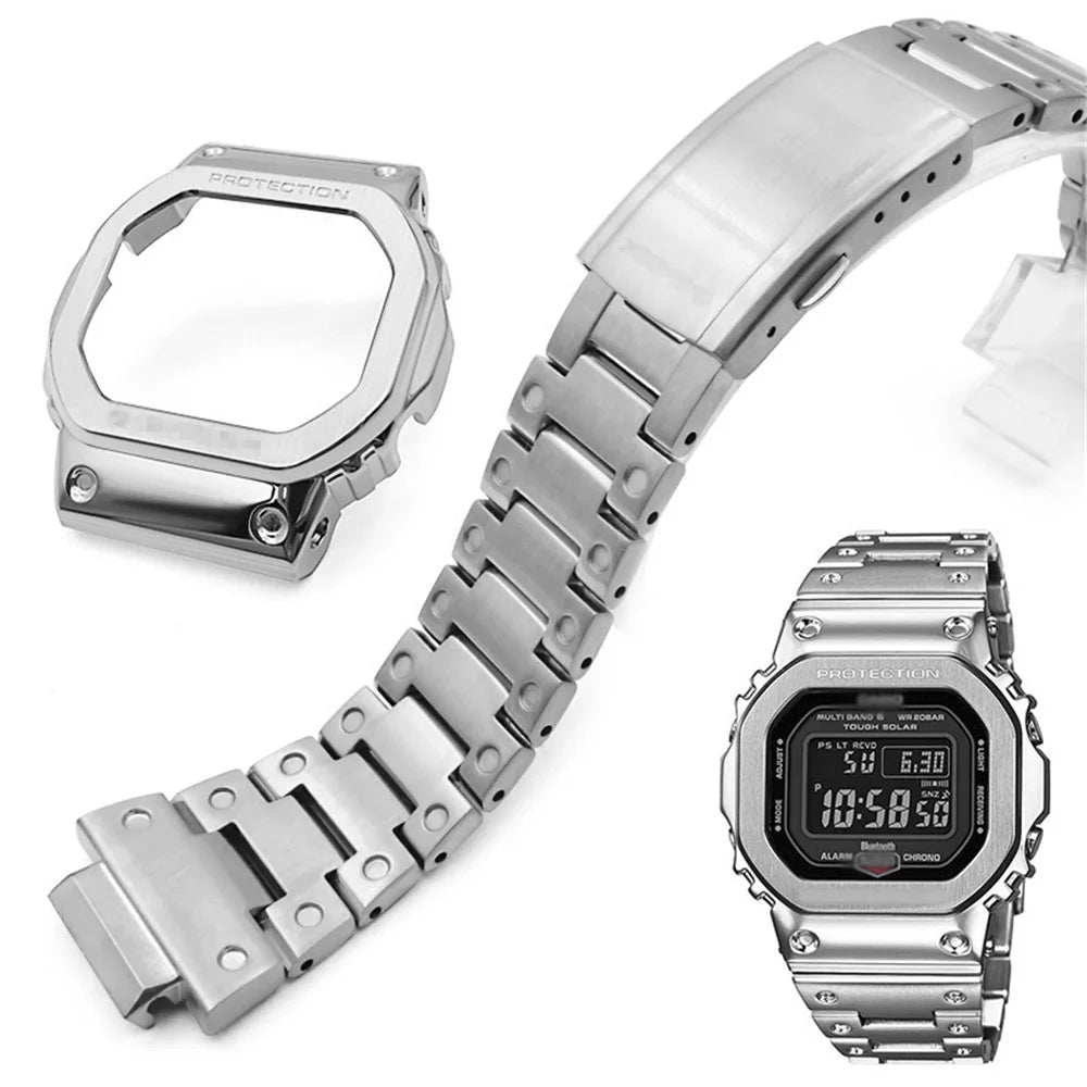 Stainless Steel Watch Band Replacement + Watch Cover for Casio G-SHOCK GW-5000 / 5035 / DW5600 - Silver - 2