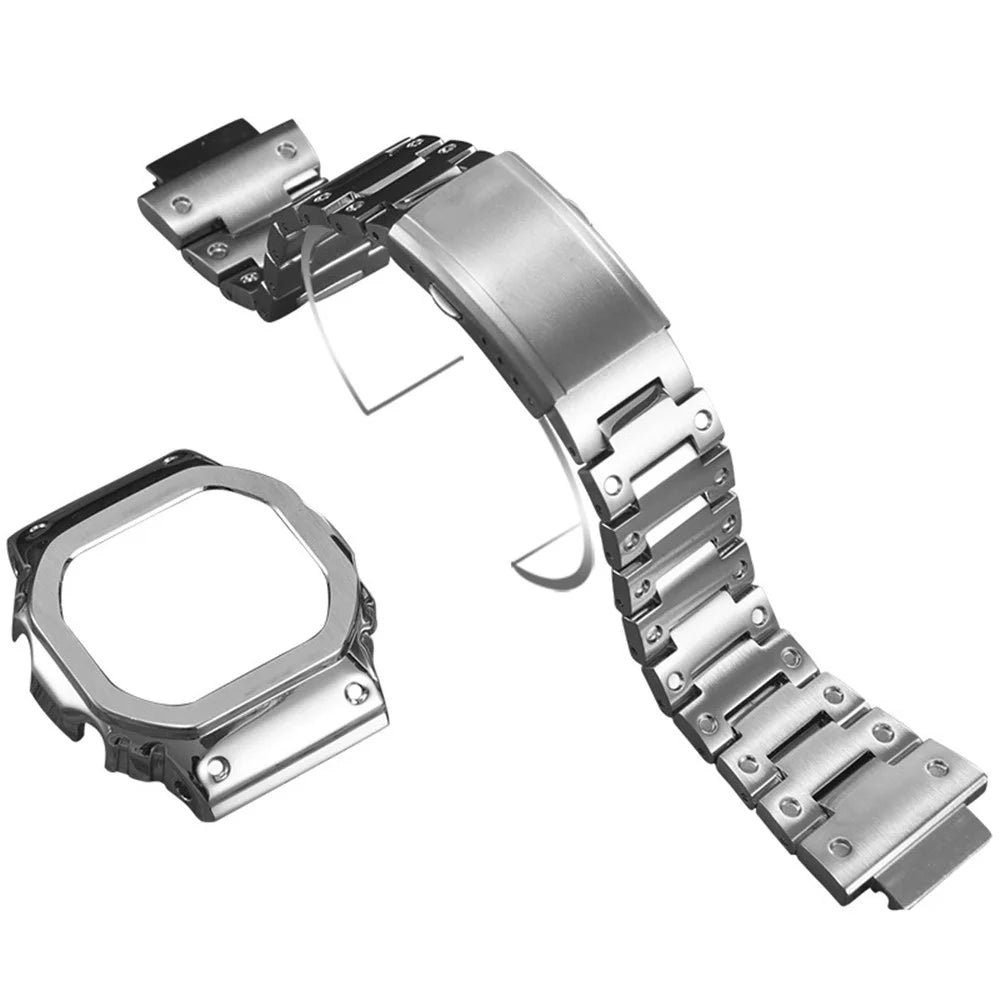 Stainless Steel Watch Band Replacement + Watch Cover for Casio G-SHOCK GW-5000 / 5035 / DW5600 - Silver - 3
