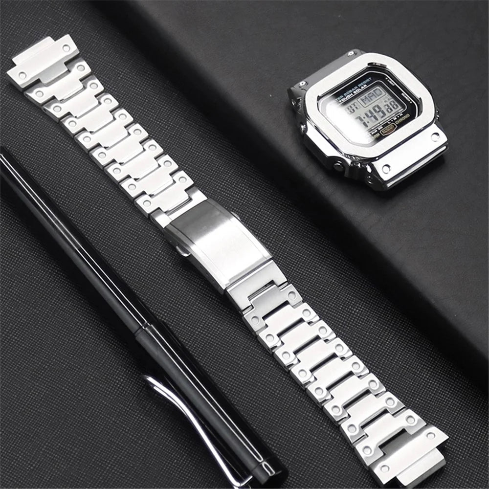 Stainless Steel Watch Band Replacement + Watch Cover for Casio G-SHOCK GW-5000 / 5035 / DW5600 - Silver - 5