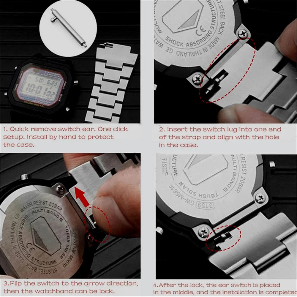 Stainless Steel Watch Band Replacement + Watch Cover for Casio G-SHOCK GW-5000 / 5035 / DW5600 - Silver - 6
