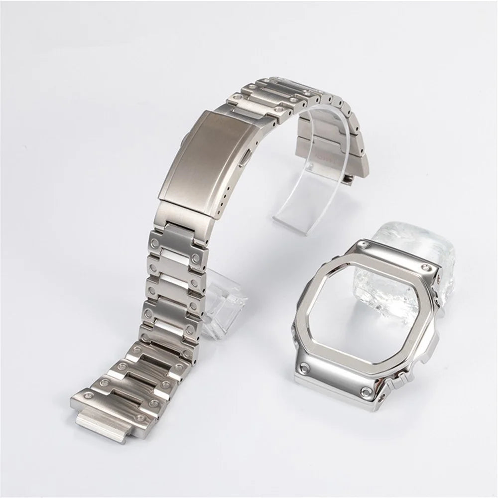 Stainless Steel Watch Band Replacement + Watch Cover for Casio G-SHOCK GW-5000 / 5035 / DW5600 - Silver - 7