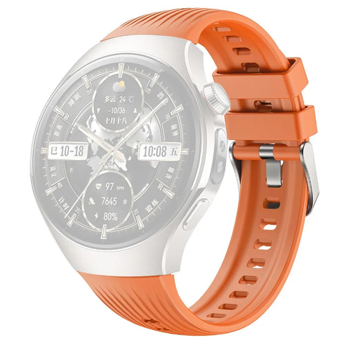 For Huawei Watch 5 46mm Silicone Watch Band Vertical Stripes Wrist Strap - Orange - 1