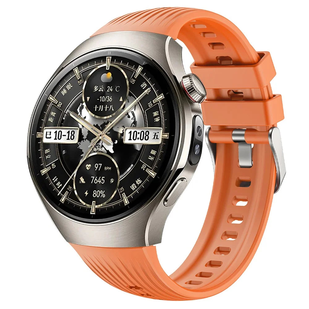 For Huawei Watch 5 46mm Silicone Watch Band Vertical Stripes Wrist Strap - Orange - 2
