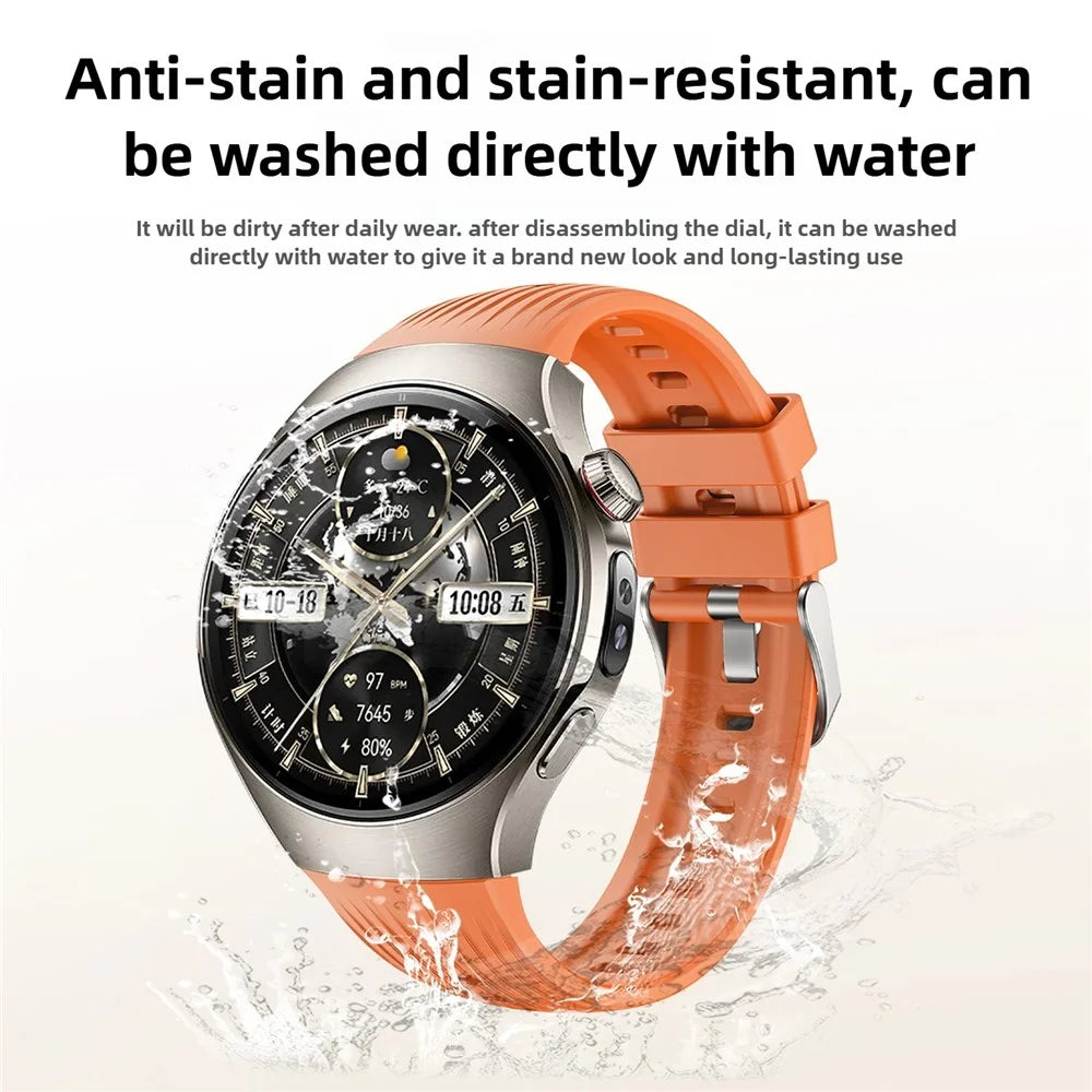 For Huawei Watch 5 46mm Silicone Watch Band Vertical Stripes Wrist Strap - Orange - 3