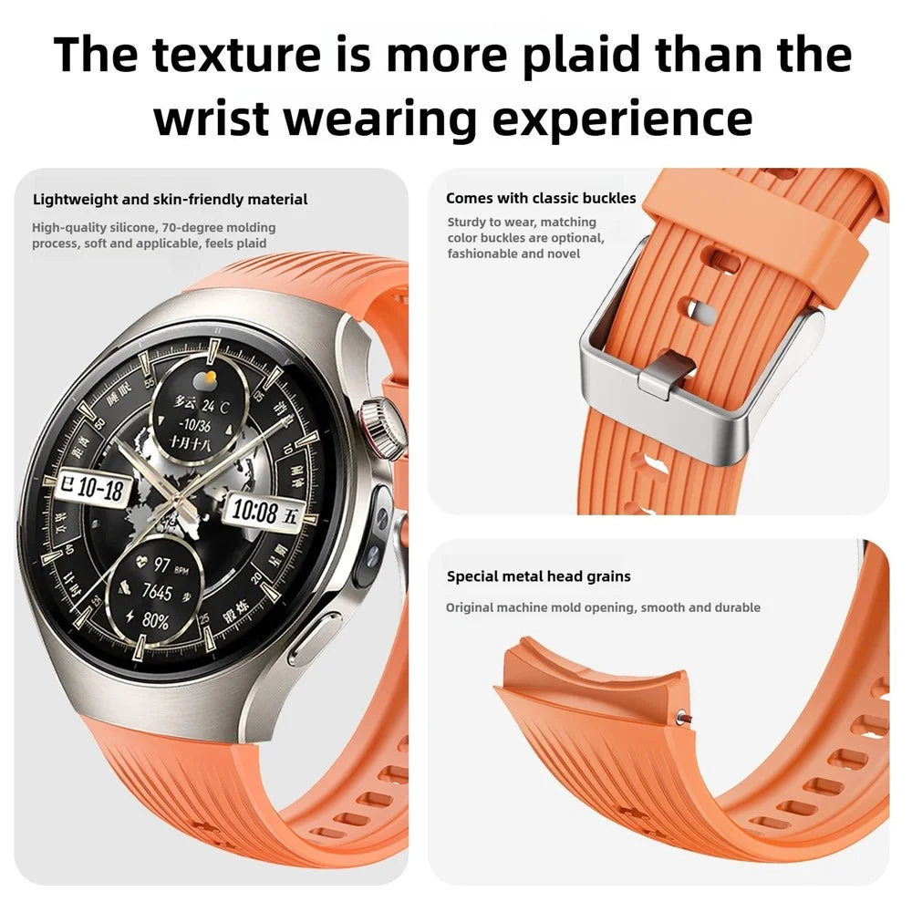 For Huawei Watch 5 46mm Silicone Watch Band Vertical Stripes Wrist Strap - Orange - 4