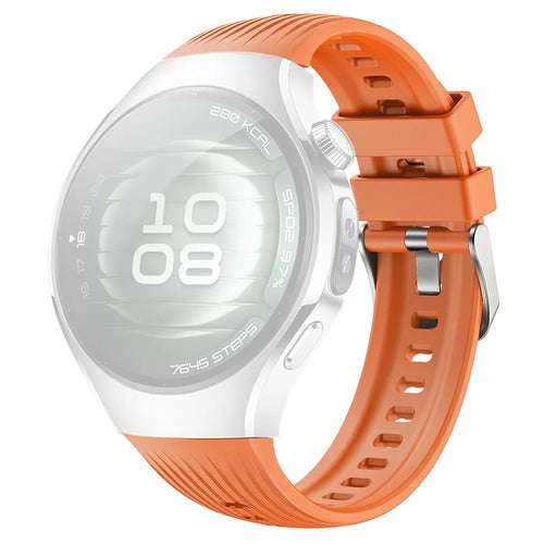 For Huawei Watch 5 42mm Silicone Watch Band Vertical Stripes Wrist Strap - Orange - 1