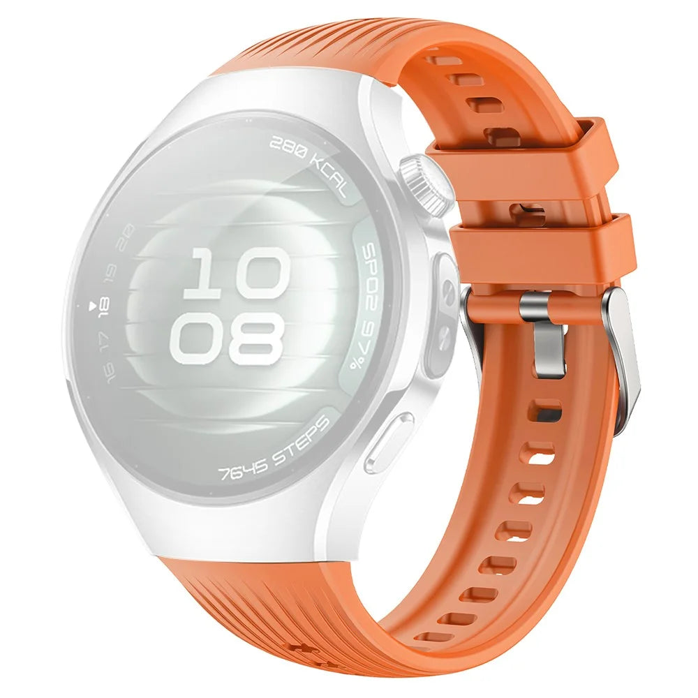 For Huawei Watch 5 42mm Silicone Watch Band Vertical Stripes Wrist Strap - Orange - 1