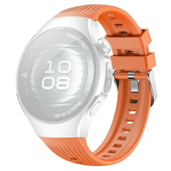 For Huawei Watch 5 42mm Silicone Watch Band Vertical Stripes Wrist Strap - Orange - 1