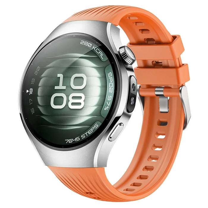 For Huawei Watch 5 42mm Silicone Watch Band Vertical Stripes Wrist Strap - Orange - 2