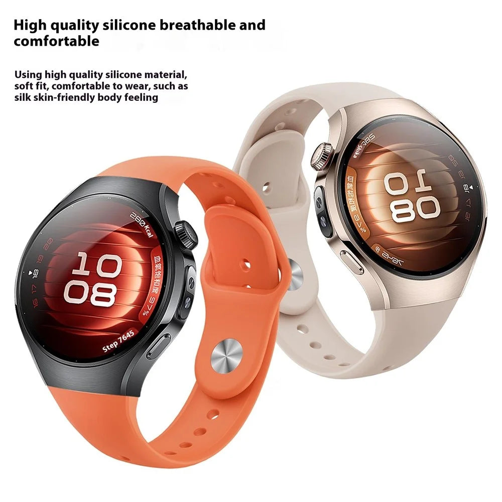 For Huawei Watch 5 42mm Smart Watch Band Reverse Buckle Silicone Wrist Strap - Orange - 3