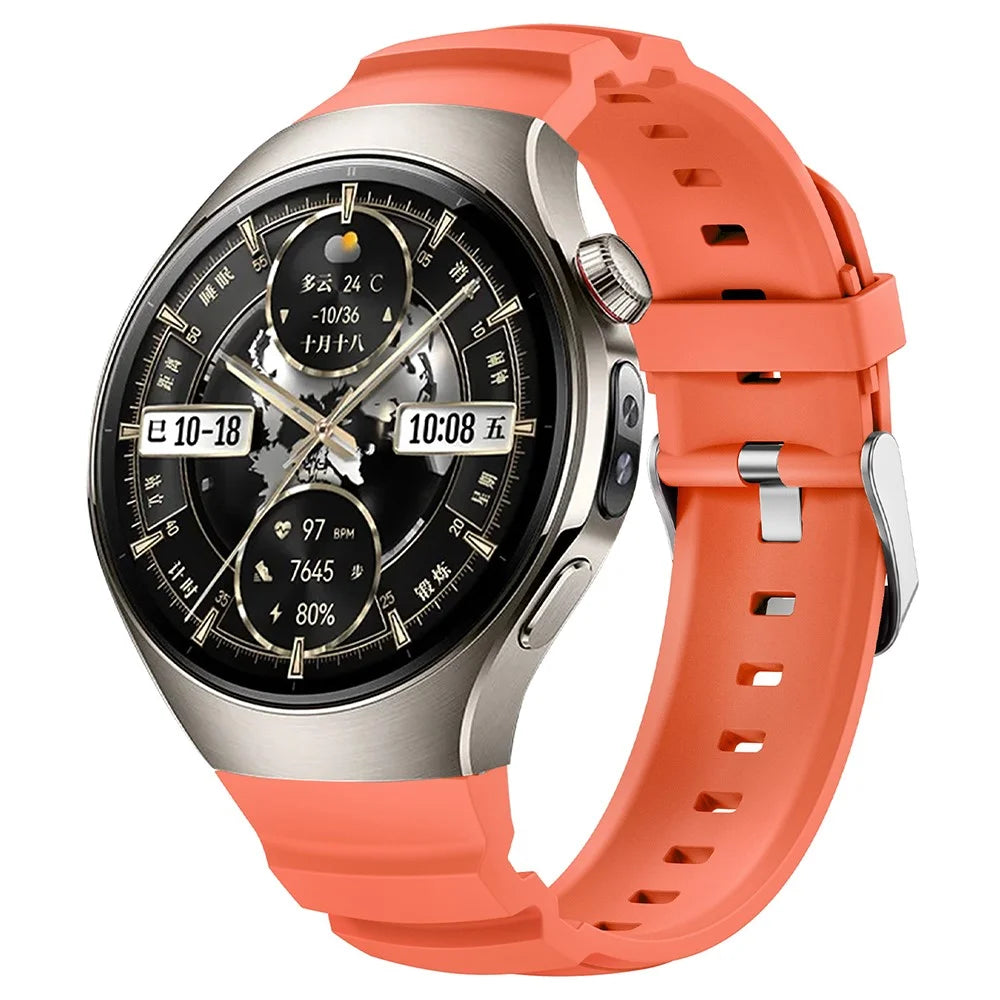 For Huawei Watch 5 46mm Adjustable Watch Strap Silicone Metal Pin Buckle Wrist Band - Orange - 2