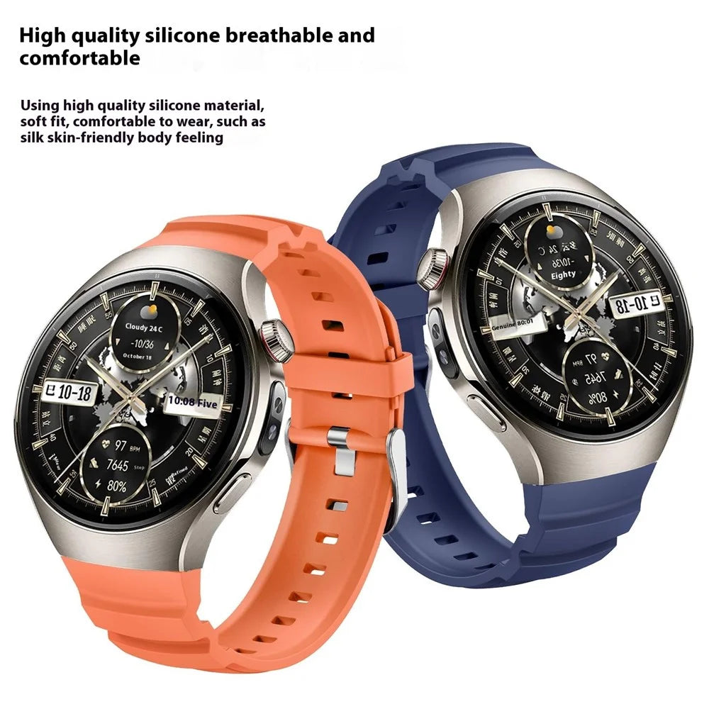For Huawei Watch 5 46mm Adjustable Watch Strap Silicone Metal Pin Buckle Wrist Band - Orange - 3