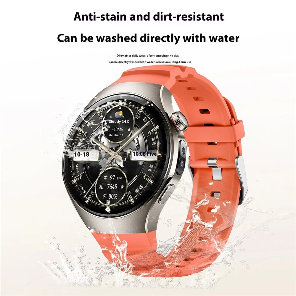 For Huawei Watch 5 46mm Adjustable Watch Strap Silicone Metal Pin Buckle Wrist Band - Orange - 4