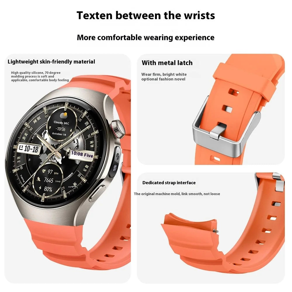 For Huawei Watch 5 46mm Adjustable Watch Strap Silicone Metal Pin Buckle Wrist Band - Orange - 5