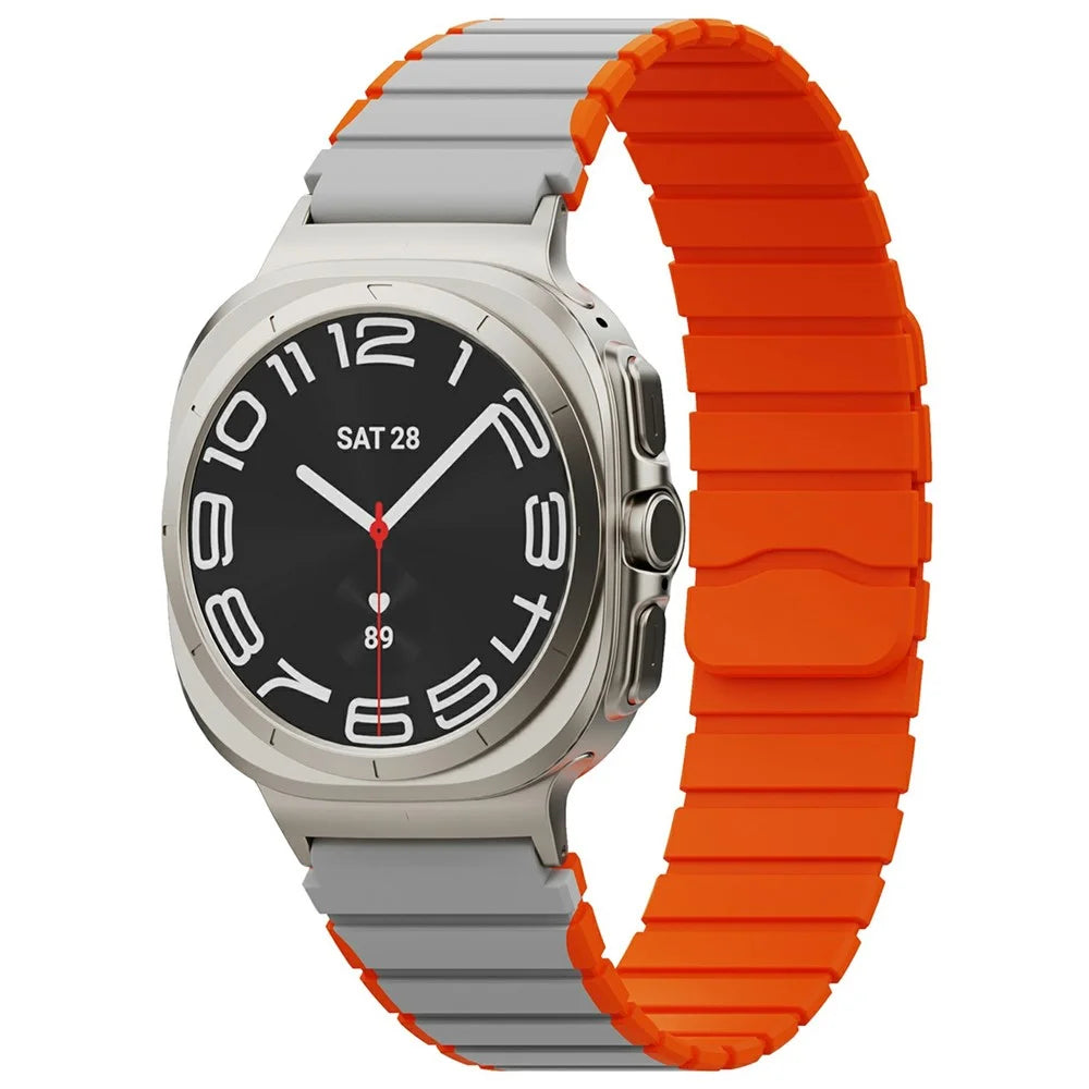 Watch Band for Samsung Galaxy Watch Ultra2 47mm / Watch Ultra (2025) 47mm / Watch Ultra 47mm Magnetic Dual-Color Silicone Strap - Grey / Orange - 2