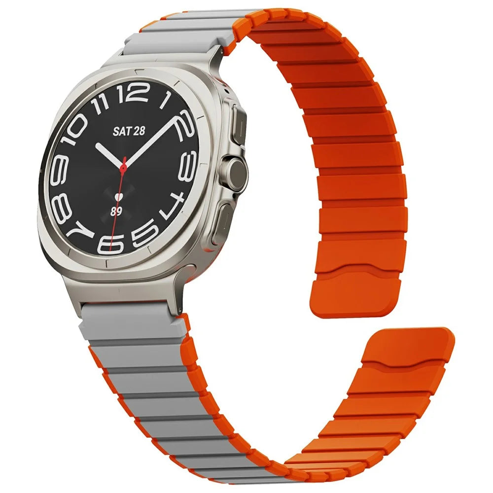 Watch Band for Samsung Galaxy Watch Ultra2 47mm / Watch Ultra (2025) 47mm / Watch Ultra 47mm Magnetic Dual-Color Silicone Strap - Grey / Orange - 3