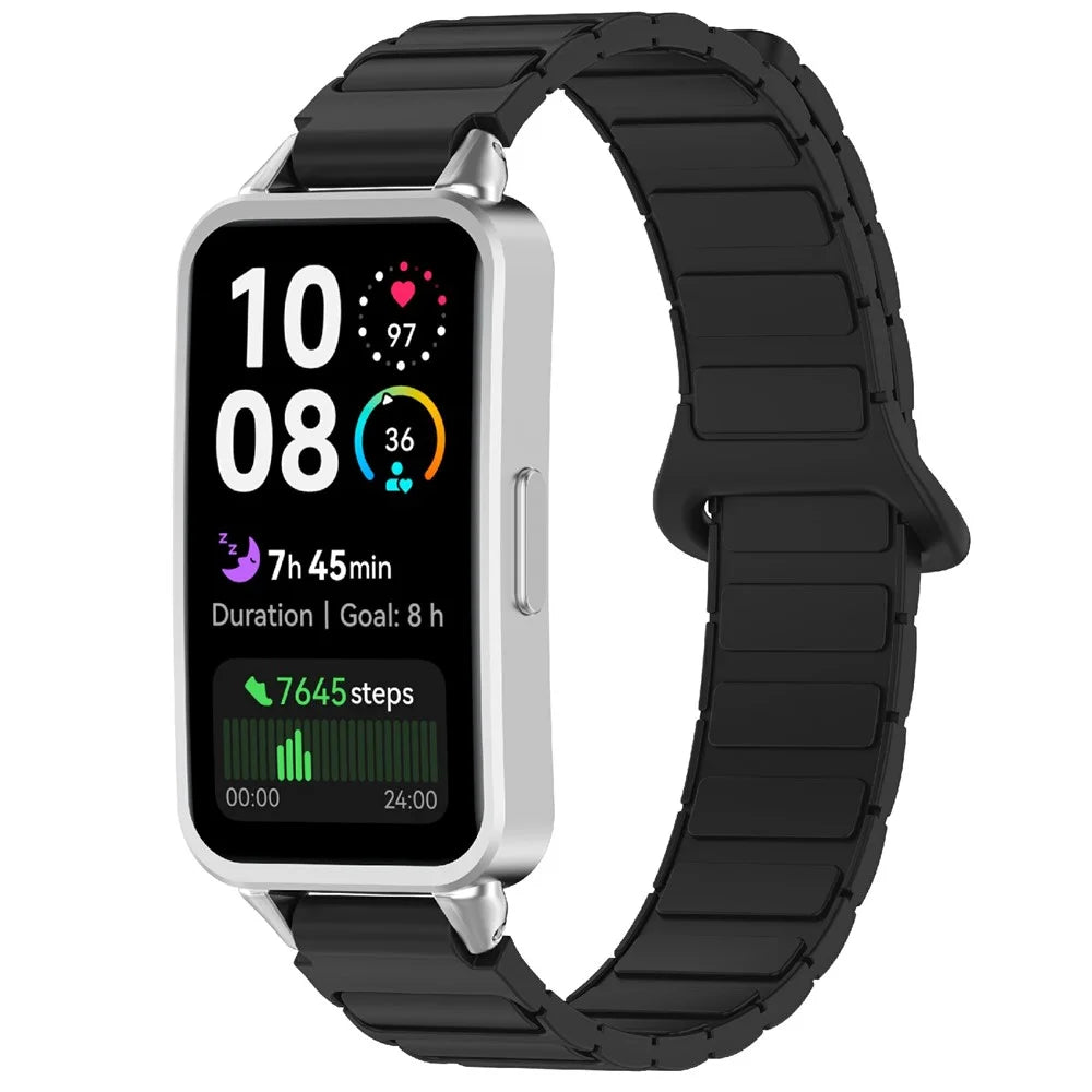 For Huawei Band 10 / 9 / 8 Magnetic Silicone Strap 3-Bead Design Replacement Wrist Band - Black - 2