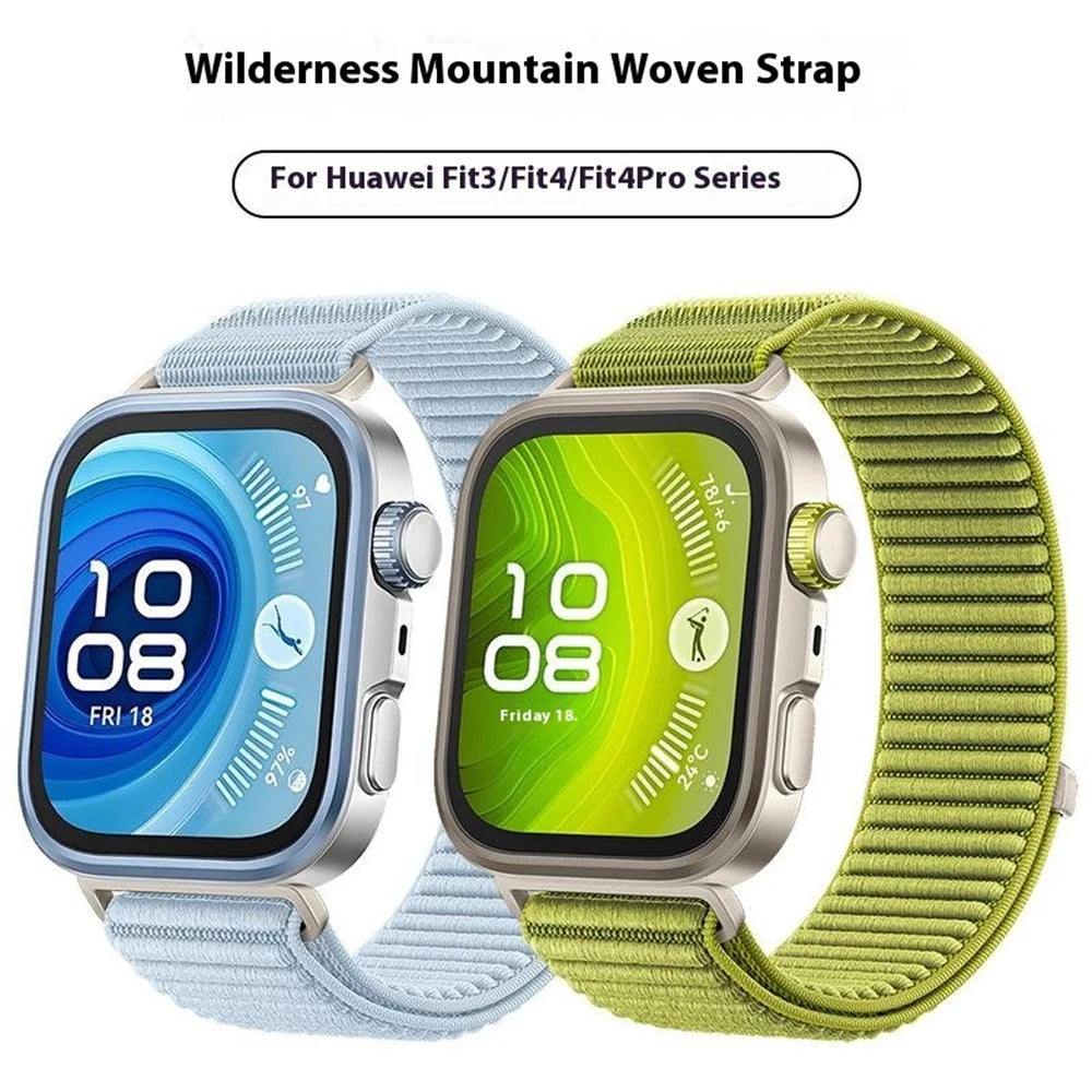 Wrist Strap for Huawei Watch Fit 4 Pro  /  Fit 4  /  Fit 3 Magic Tape Nylon Woven Watch Band with Titanium Alloy Connector - Green - 6